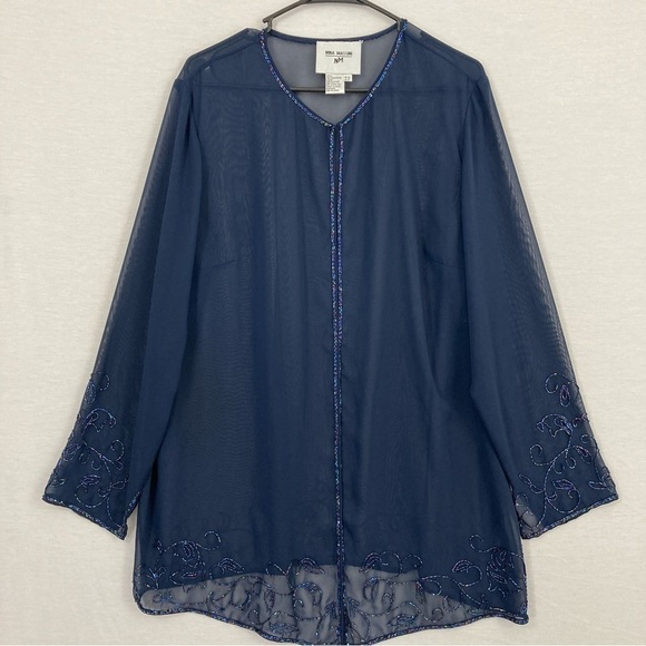 Nina Massini Navy Sheer Embellished Evening Top XL - Picture 1 of 10